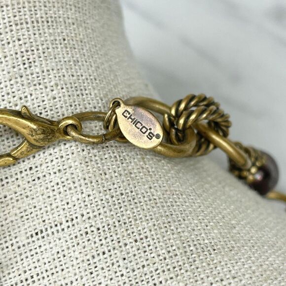 Chico's Gold Tone Beaded Chain Link Statement Necklace 21" ✨ - Picture 6 of 6